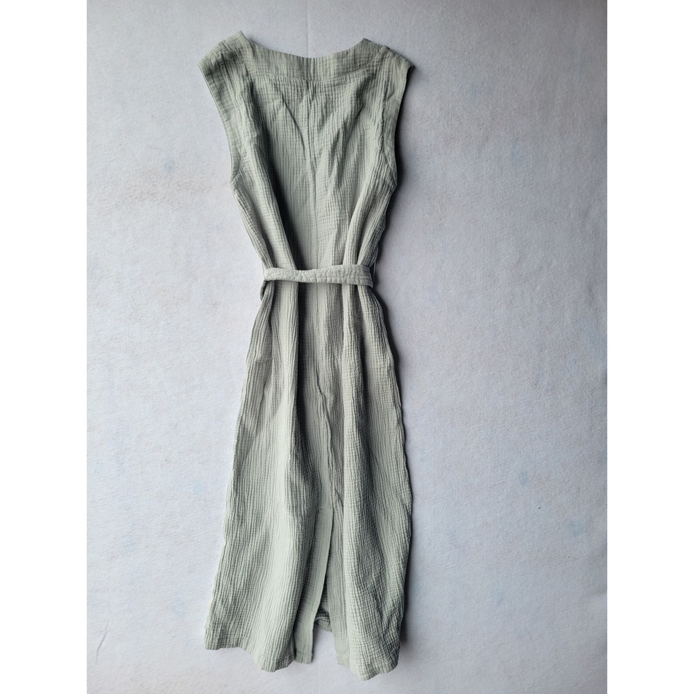 Faherty Cloud Cotton Midi Dress Sage Green Organic Gauze Sleeveless Belted Med - Picture 3 of 6